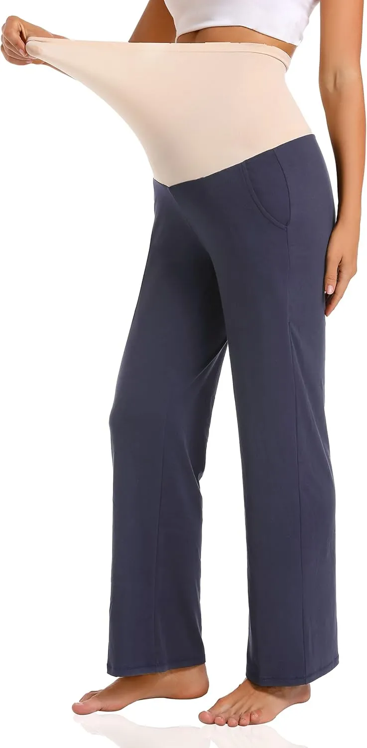 V VOCNI Women's Maternity Lounge Pants Pockets Stretchy Pregnancy Trousers Comfy Wide Leg Yoga Pajama Pants