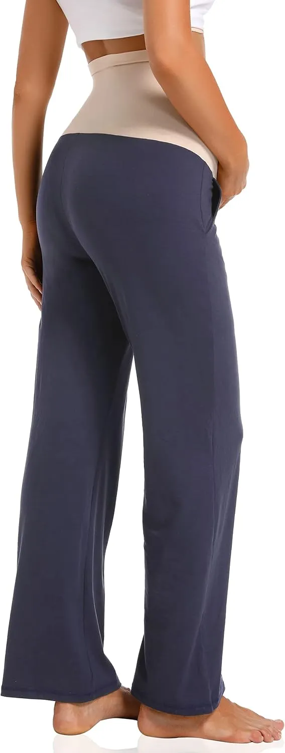 V VOCNI Women's Maternity Lounge Pants Pockets Stretchy Pregnancy Trousers Comfy Wide Leg Yoga Pajama Pants