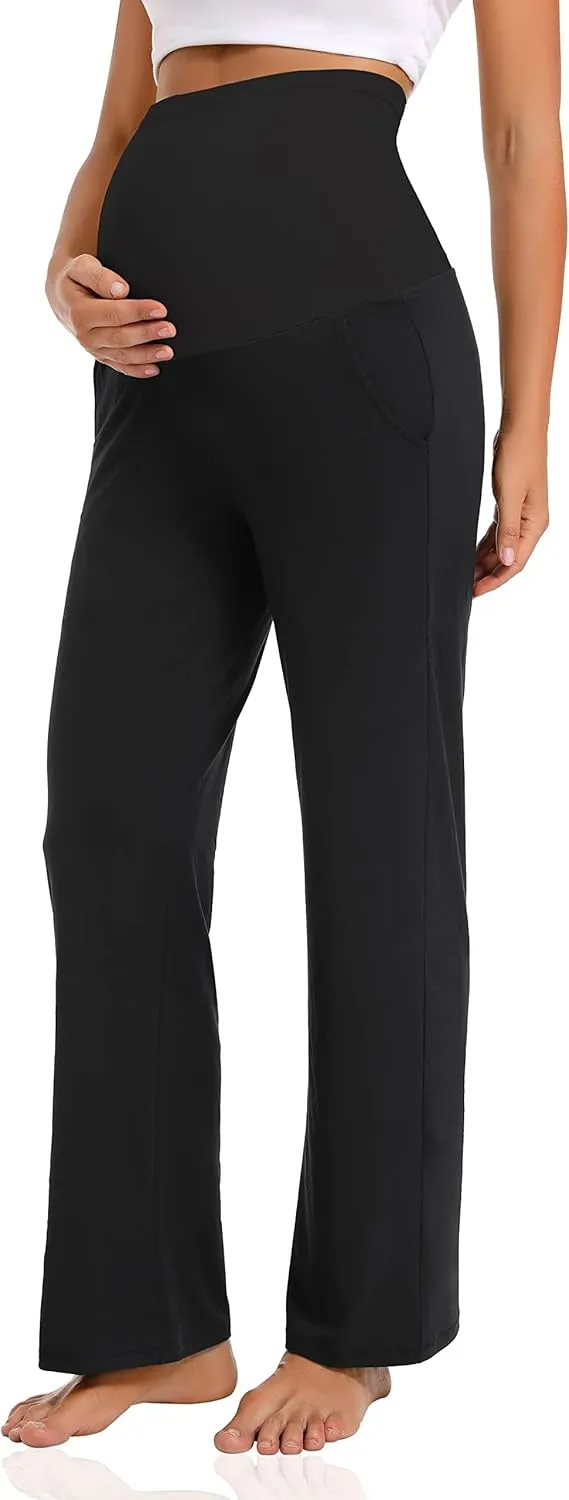 V VOCNI Women's Maternity Lounge Pants Pockets Stretchy Pregnancy Trousers Comfy Wide Leg Yoga Pajama Pants