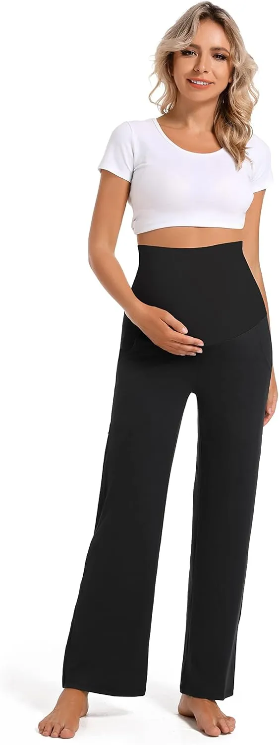 V VOCNI Women's Maternity Lounge Pants Pockets Stretchy Pregnancy Trousers Comfy Wide Leg Yoga Pajama Pants
