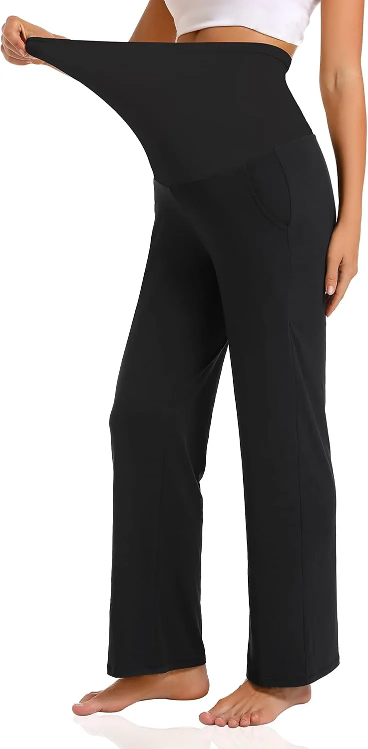 V VOCNI Women's Maternity Lounge Pants Pockets Stretchy Pregnancy Trousers Comfy Wide Leg Yoga Pajama Pants