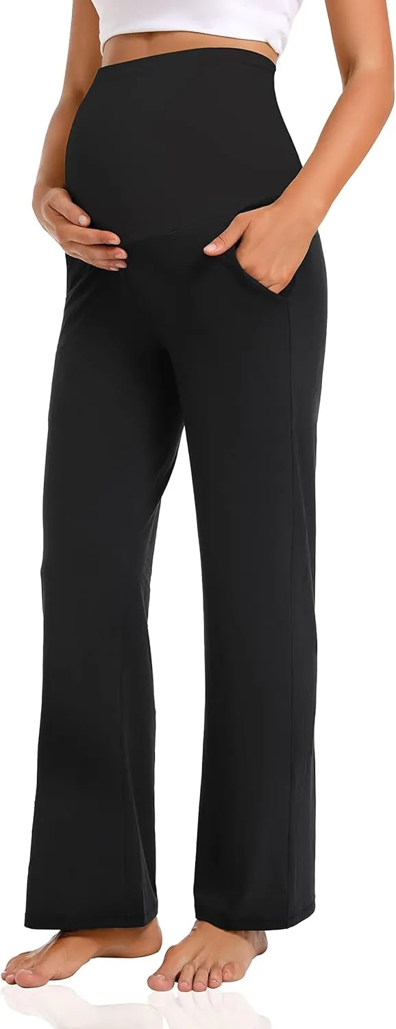 V VOCNI Women's Maternity Lounge Pants Pockets Stretchy Pregnancy Trousers Comfy Wide Leg Yoga Pajama Pants