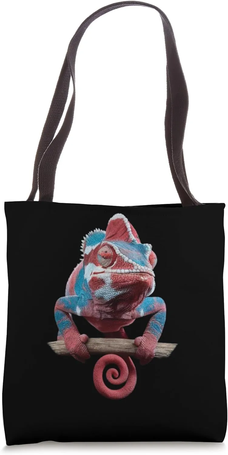 Vibrant Chameleon Illustration, Colorful Reptile Design Pant Tote Bag