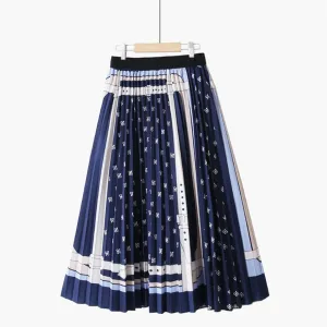 Vibrant Dots Striped Summer Midi Skirt High Waist Pleated A-Line Mid-Length Skirt for Women