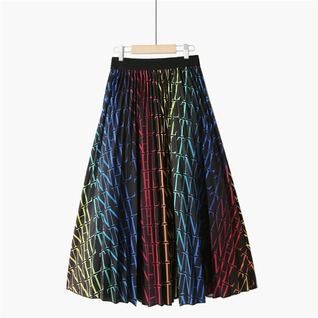 Vibrant Dots Striped Summer Midi Skirt High Waist Pleated A-Line Mid-Length Skirt for Women