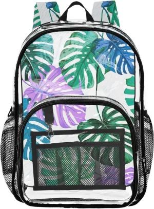 Vibrant Monstera Leaves Green Travel Clear Bags for Women Girls Backpack Kids Boys Pvc School Plastic Bookbag