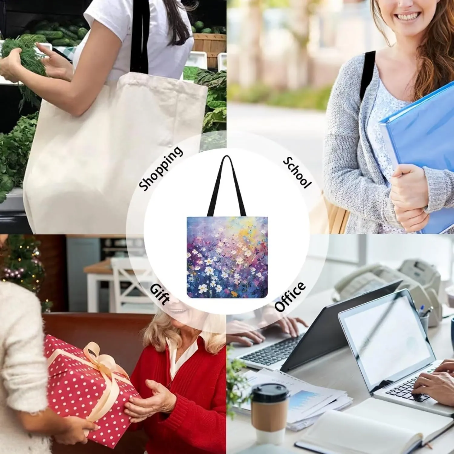 Vibrant Pattern Tote Bag for WomenReusable Handbag for Shopping School Sports