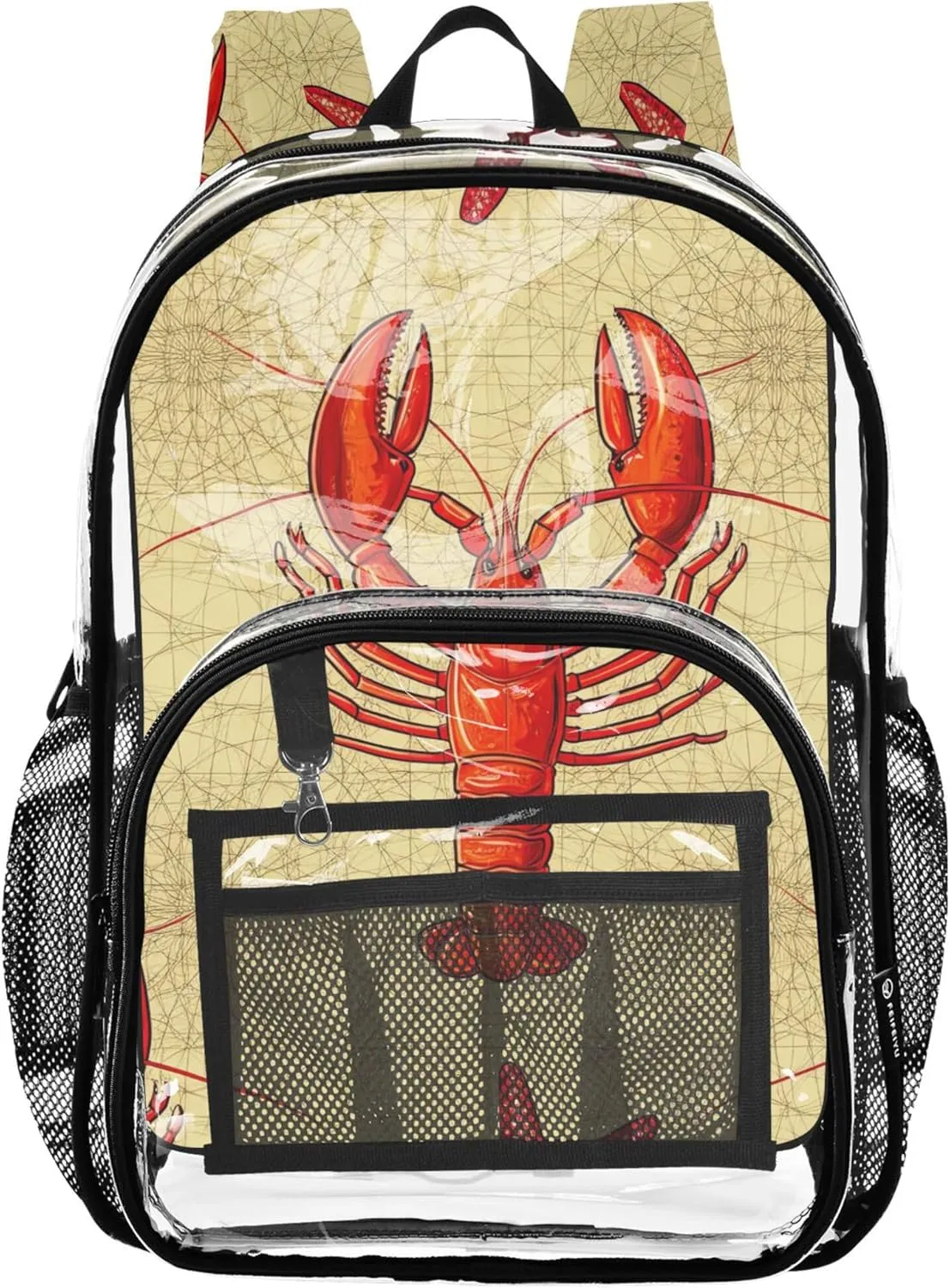 Vibrant Red Lobster Beige Clear Bag for Women Travel Kids Backpack for Girls Pvc School Transparent Large