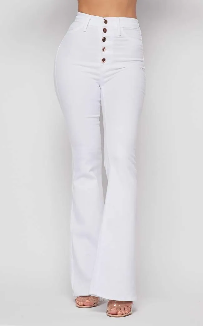 Vibrant Womens Flare Denim Jeans  High Waisted Button Up Bell Bottom Stretch Classic Flared Pants