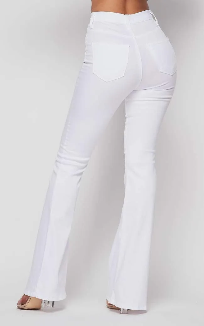 Vibrant Womens Flare Denim Jeans  High Waisted Button Up Bell Bottom Stretch Classic Flared Pants