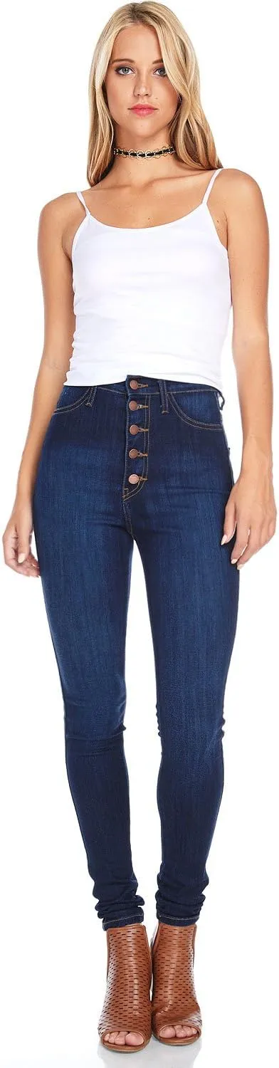 Vibrant Womens Skinny Denim Jeans  High Waisted 5 Button Up Super Stretch Classic Casual Slim Fit Pants