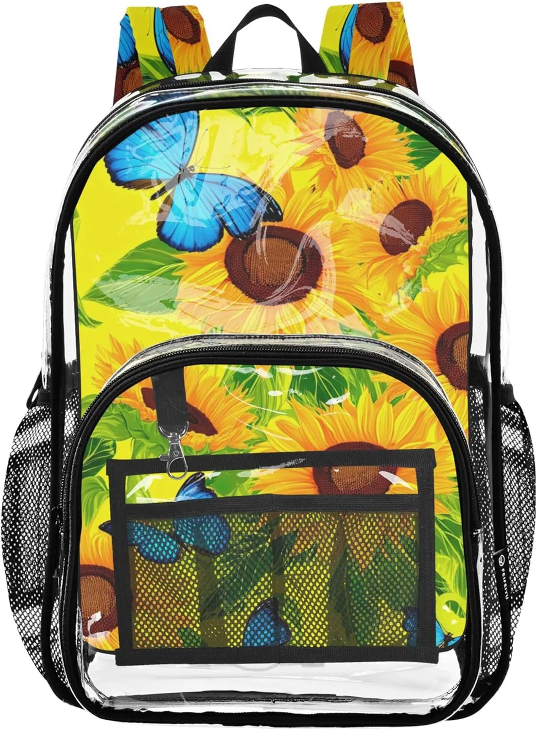 Vibrant Yellow Sunflowers Travel Clear Backpack Floral Girls Backpack Kids Boys See through Shoulder Bag