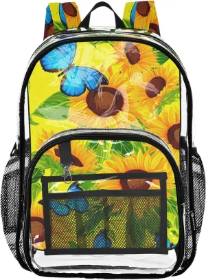 Vibrant Yellow Sunflowers Travel Clear Backpack Floral Girls Backpack Kids Boys See through Shoulder Bag