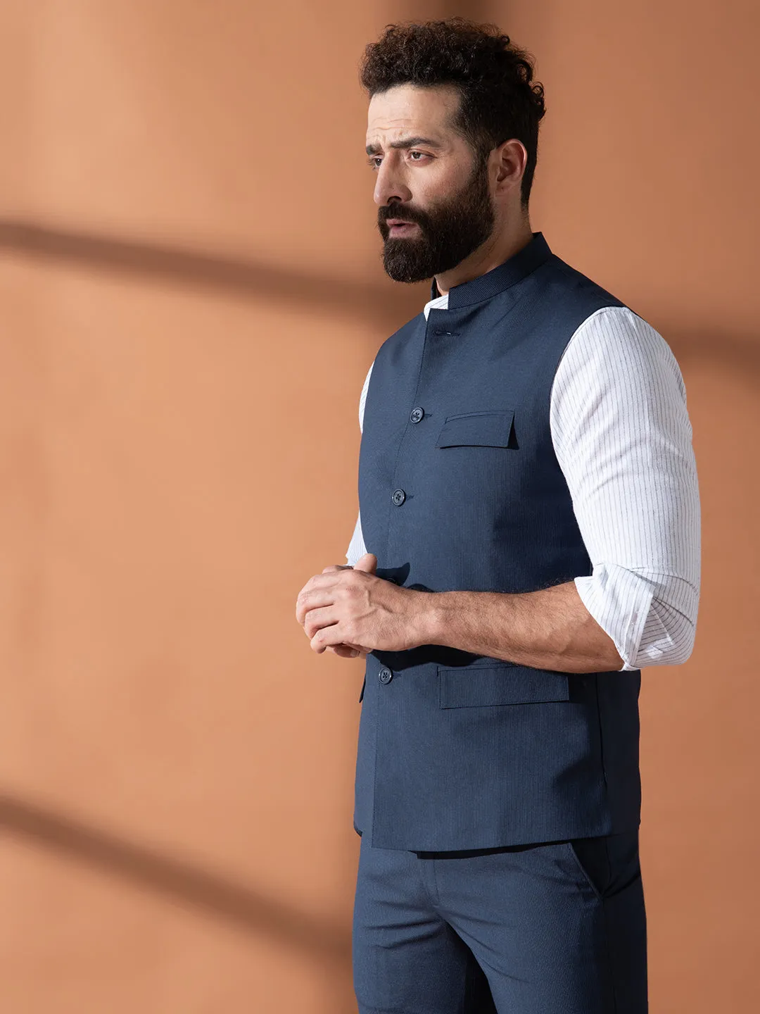 Wavy Navy Nehru Jacket