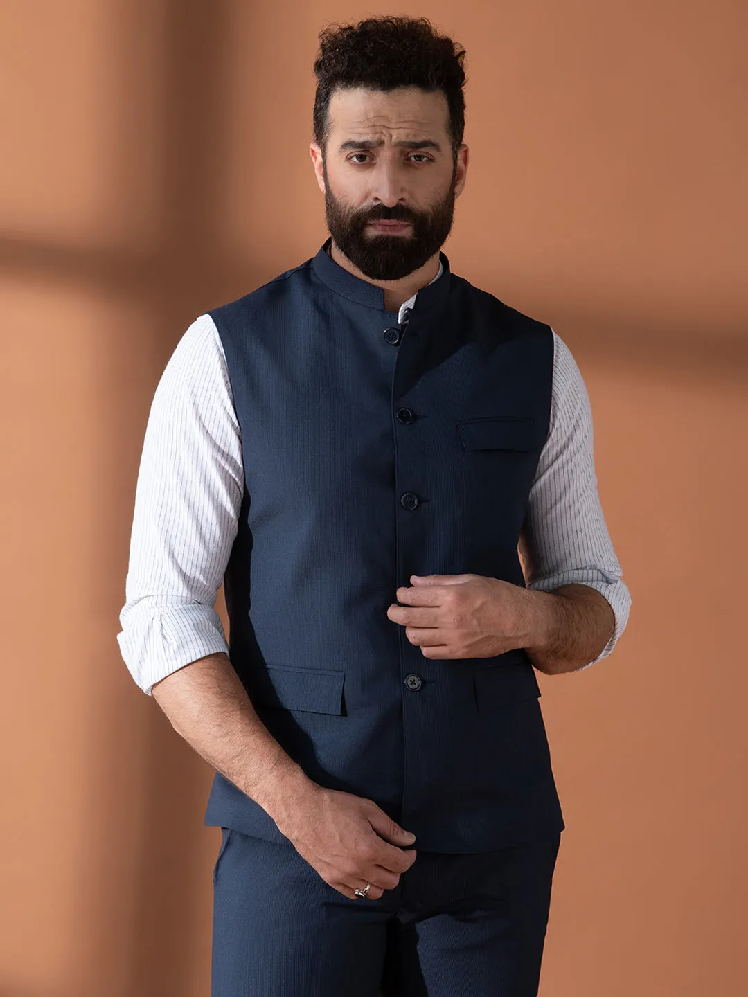 Wavy Navy Nehru Jacket