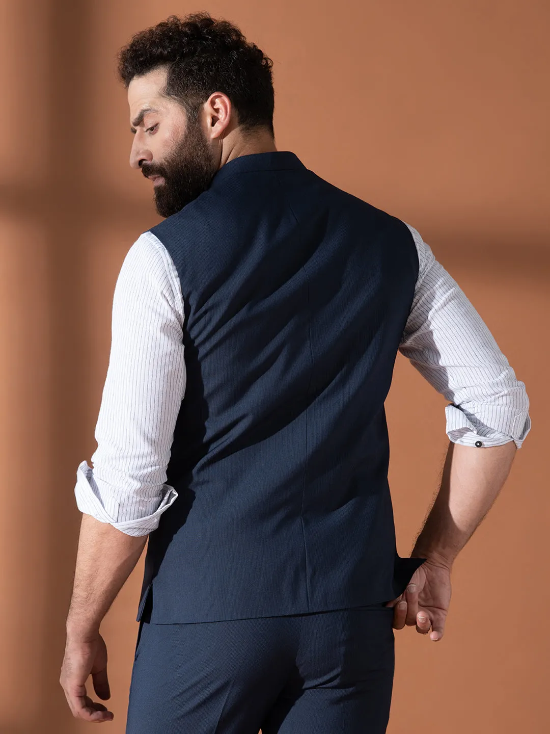 Wavy Navy Nehru Jacket