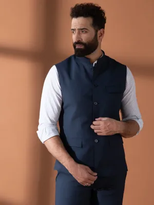 Wavy Navy Nehru Jacket