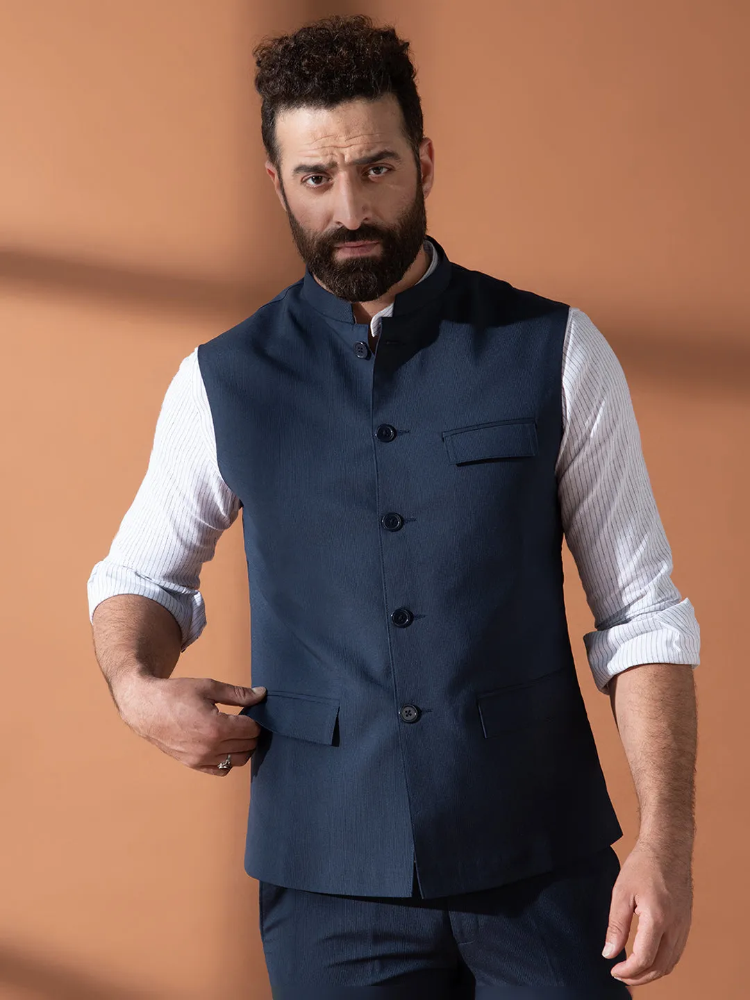 Wavy Navy Nehru Jacket