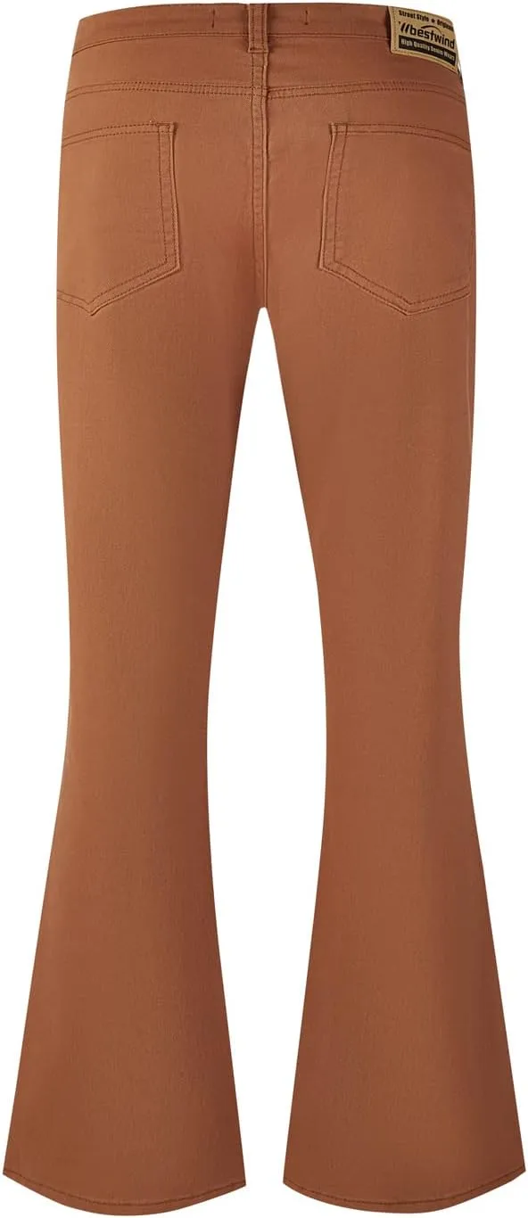 Wbestwind Men's Relaxed Stretch Vintage 60s 70s Bell Bottom Pants Fit 70s Disco Outfits Comfort Flared Retro Leg