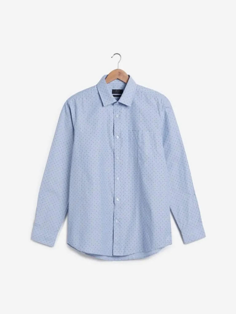 WES Formals Blue Relaxed-Fit Self-Pattern Shirt