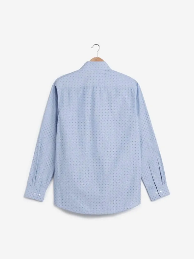 WES Formals Blue Relaxed-Fit Self-Pattern Shirt