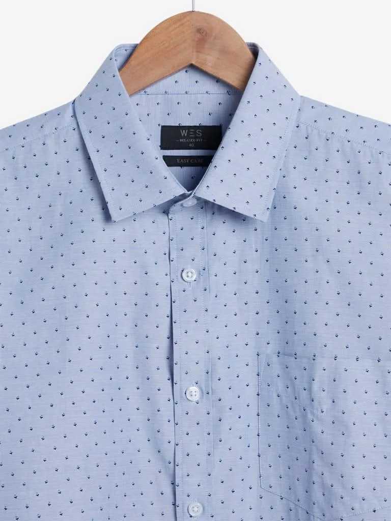 WES Formals Blue Relaxed-Fit Self-Pattern Shirt