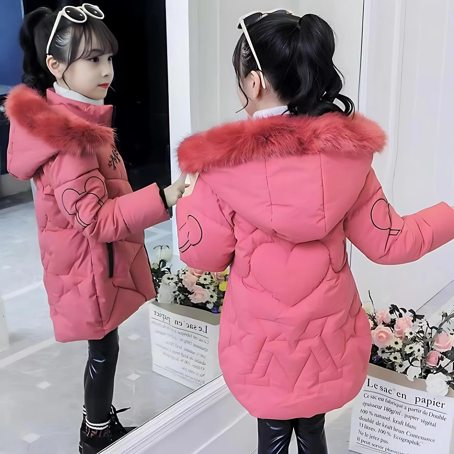 Winter Coats for Girls Fashion Hooded Windproof Warm Artificial Down Jacket Outdoor Snowy Kids Jacket