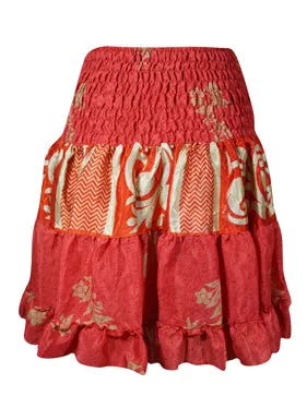 Women Boho Chic Skirt Rose Red Beach Recycle Silk Stylish Skirts S/M