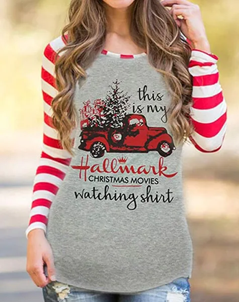 Women Christmas Printed Long Sleeve Tees