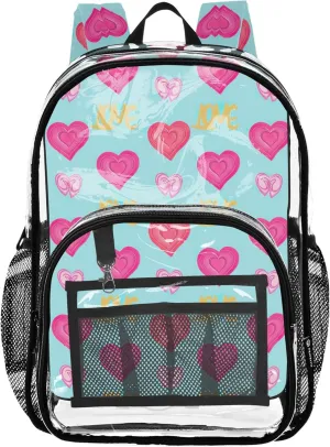Women Clear Backpack Cute Boys Backpacks for Girls See through Shoulder Bag Hearts Love Vibrant Pastel Colorful