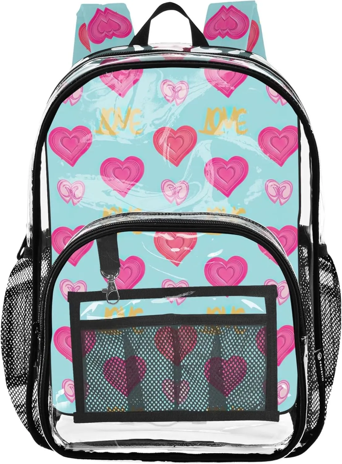 Women Clear Backpack Cute Boys Backpacks for Girls See through Shoulder Bag Hearts Love Vibrant Pastel Colorful