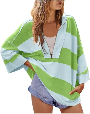 Women Color Block Oversized Sweatshirts Loose Fit Trendy Pullover Tops V Neck Cute Preppy Sweatshirts Y2K Fall Clothes