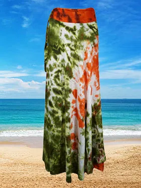 Women Retro Wrap Maxi Skirt, Multicolor Tie Dye Wraparound Skirts One size