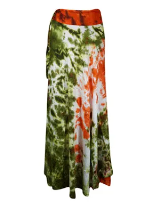 Women Retro Wrap Maxi Skirt, Multicolor Tie Dye Wraparound Skirts One size