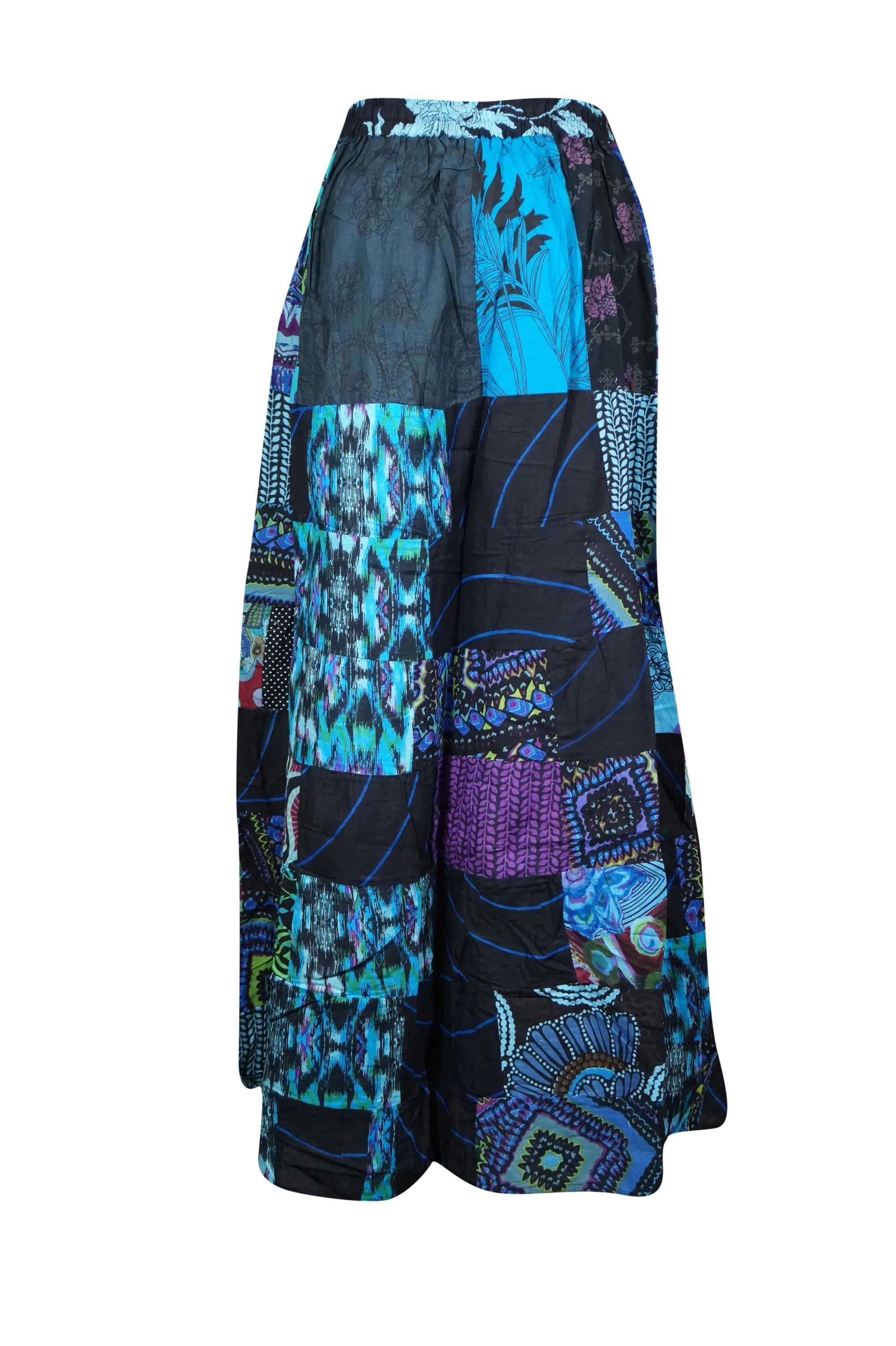 Womens Beach Maxi Skirt, Blue Summer Skirt, Gujarati Patchwork Gypsy Skirts, S/M