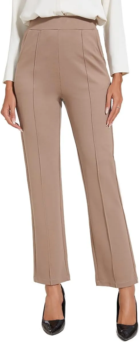 Women's Classic Stretchy Pull On High Rise Pants Straight Leg Slacks