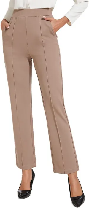 Women's Classic Stretchy Pull On High Rise Pants Straight Leg Slacks