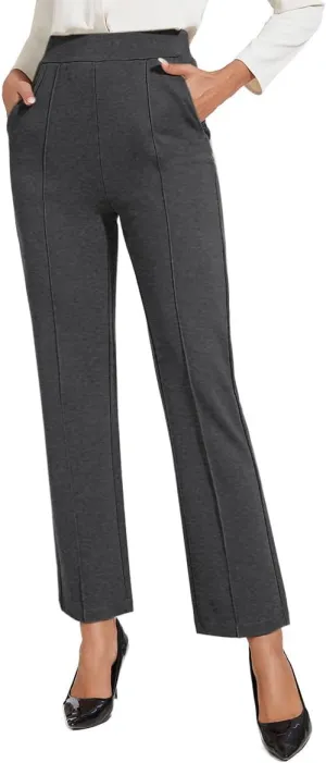 Women's Classic Stretchy Pull On High Rise Pants Straight Leg Slacks