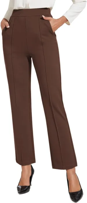Women's Classic Stretchy Pull On High Rise Pants Straight Leg Slacks