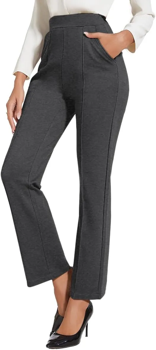 Women's Classic Stretchy Pull On High Rise Pants Straight Leg Slacks