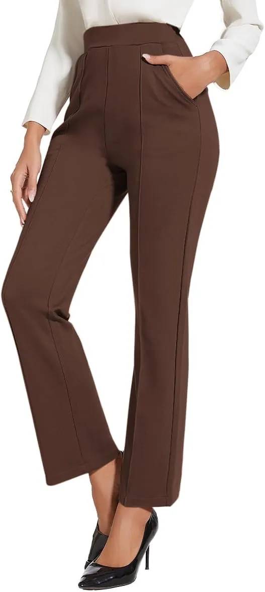 Women's Classic Stretchy Pull On High Rise Pants Straight Leg Slacks