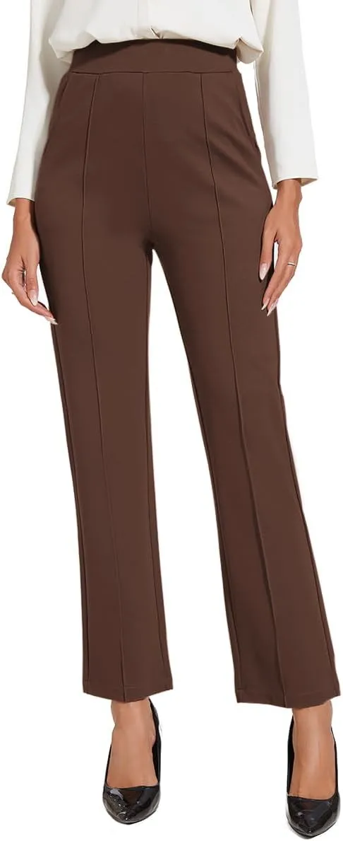 Women's Classic Stretchy Pull On High Rise Pants Straight Leg Slacks