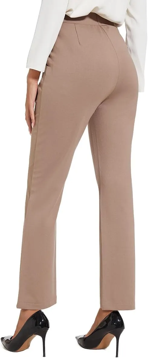 Women's Classic Stretchy Pull On High Rise Pants Straight Leg Slacks