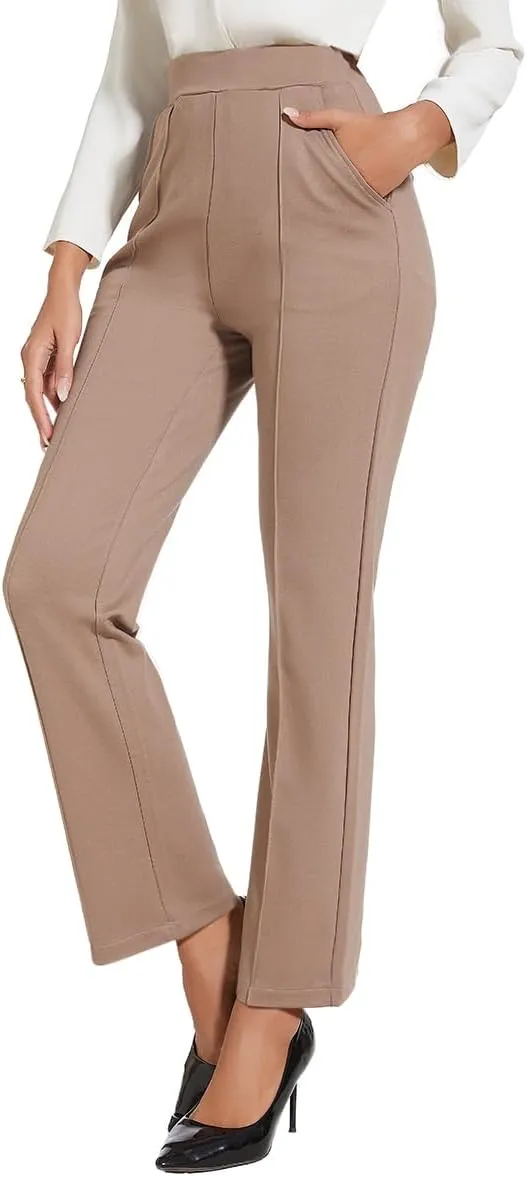 Women's Classic Stretchy Pull On High Rise Pants Straight Leg Slacks