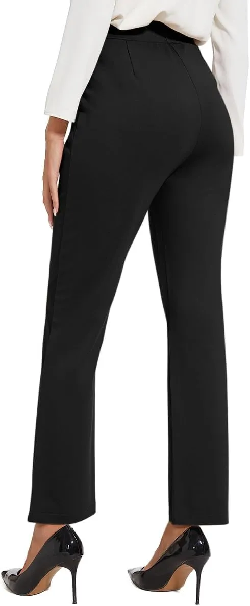 Women's Classic Stretchy Pull On High Rise Pants Straight Leg Slacks