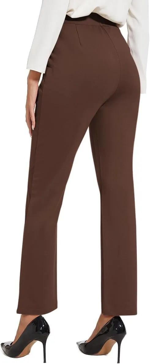 Women's Classic Stretchy Pull On High Rise Pants Straight Leg Slacks