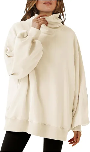 Womens Cute Oversized Hoodies Trendy High Neck Pullover Shirts Teen Girls Preppy Sweatshirts Fall Winter Clothes 2024