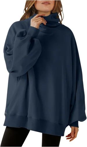 Womens Cute Oversized Hoodies Trendy High Neck Pullover Shirts Teen Girls Preppy Sweatshirts Fall Winter Clothes 2024
