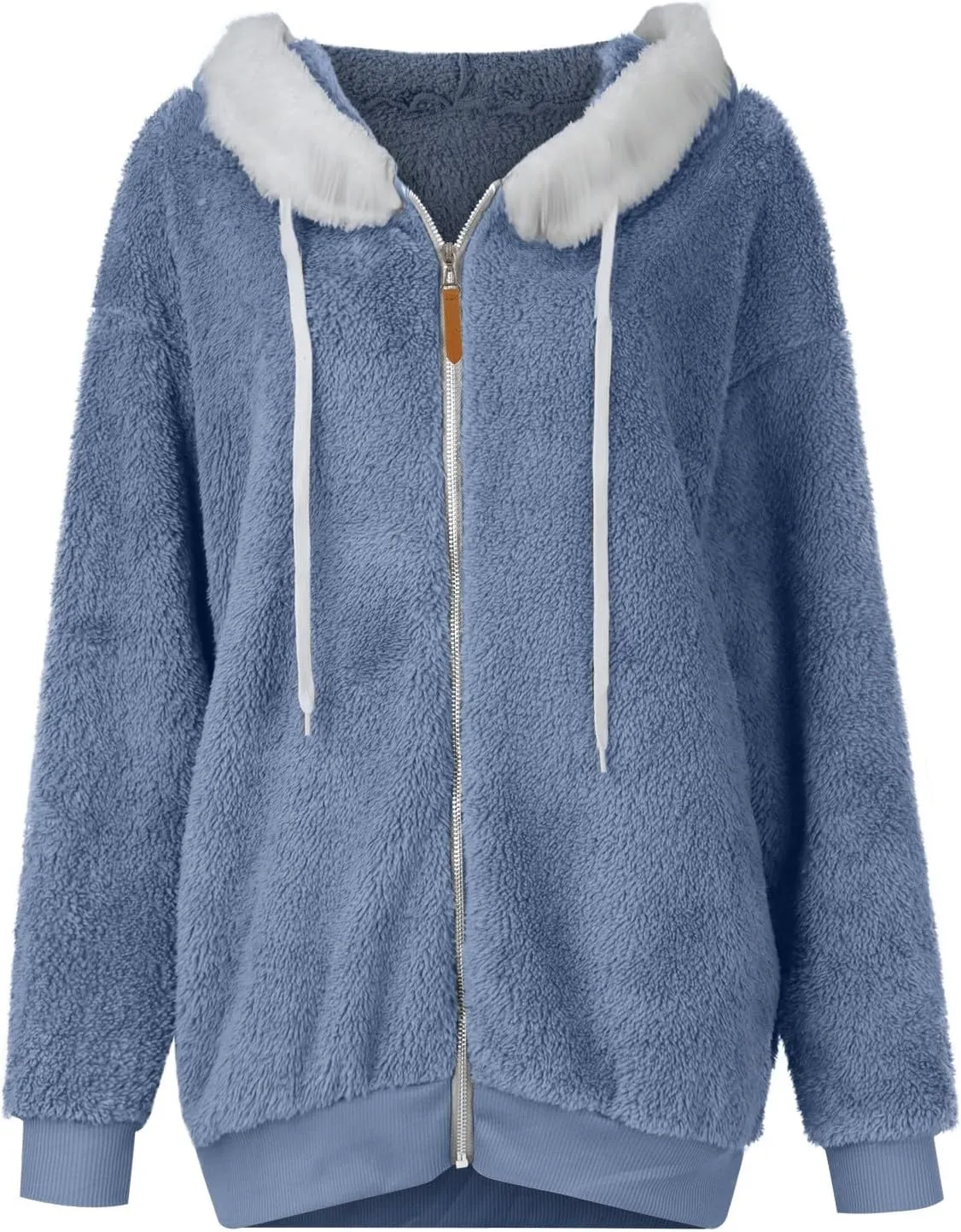 Womens Fleece Jackets Solid Zip Up Coats Long Sleeve Fuzzy Hooded Cardigans Jacket Outerwear With Pockets