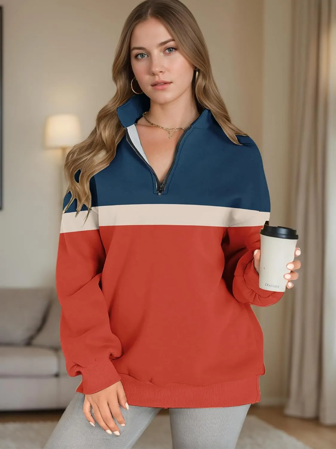 Womens Half Zip Sweatshirts Fall Fashion Oversized Hoodies Pullover Long Sleeve Shirts Clothes